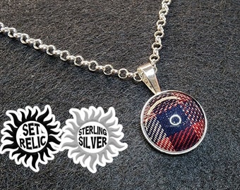 SUPERNATURAL Sterling & SET SHIRT Necklace. "Nine Pattern Cut" :-D  Made from a Dean Winchester Shirt From Set. 20mm.