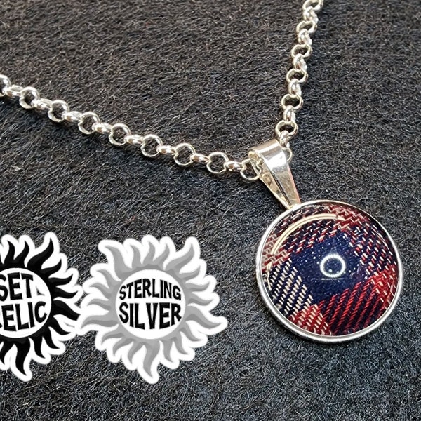 SUPERNATURAL Sterling & SET SHIRT Necklace. "Nine Pattern Cut" :-D  Made from a Dean Winchester Shirt From Set. 20mm.