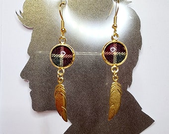 Supernatural Tombstone Earrings, Gold Stainless, made from a Screen Accurate Dean Winchester Plaid