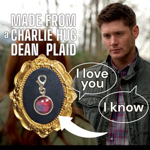 Supernatural Charm &quot;Bisexual Disaster&quot; made from Dean Winchester&#39;s Charlie Hugging plaid Screen Accurate shirt. Silver or Bronze.