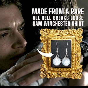 Supernatural AHBL All Hell Breaks Loose Stainless earrings made from a RARE Sam Winchester Screen Accurate shirt. Blue & White