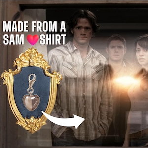 Supernatural Charm HEART 2 HALVES made from a Rare Screen Accurate Sam Winchester HEART shirt.