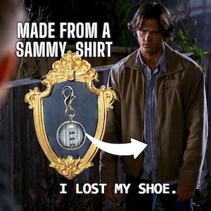 Supernatural Charm &quot;Sam Lost His Shoe, Checkered&quot; made from a SA Sam Winchester shirt.