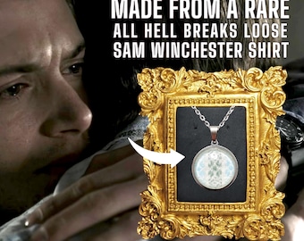 Supernatural AHBL All Hell Breaks Loose Stainless Necklace "Let It End"  made from a RARE Sam Winchester Screen Accurate shirt. 20mm.