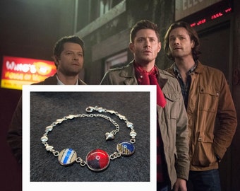 Pulsera de acero inoxidable sobrenatural SCOOBYNATURAL Team Free Will hecha de camisas Dean Winchester y Sam Winchester Screen Accurate. 7,5-9,5"