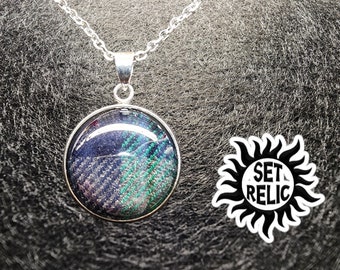 SUPERNATURAL SET RELIC 4-corner Stainless necklace. 20mm stone.  Made from a Sam Winchester 99% sure Screen Used Shirt