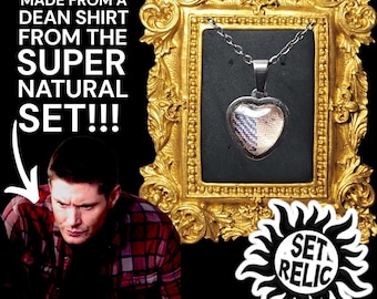 SUPERNATURAL SET RELIC (Free U.S.A. Ship) stainless necklace Made from a Dean Winchester Shirt From Set. "Half-Hearted" Video is this one