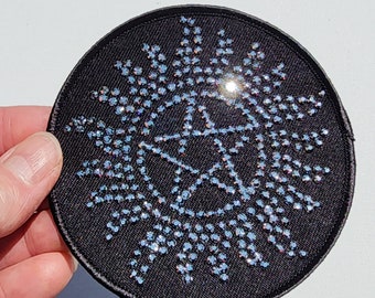 SPN SILVER Anti Possession Sigil sew-on patch, hand made out of Crystal rhinestones. Safety pins included.
