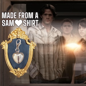 Supernatural Charm HEART 1 SRIPE made from a Rare Screen Accurate Sam Winchester HEART shirt.
