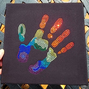 HALF PRICE Supernatural Castiel Rainbow Pride Handprint Wall art. Rhinestones on TEN inch black canvas. One of a Kind.