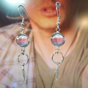 Supernatural LAZARUS RISING Halo and Feather Earrings made from RARE Screen Accurate Sam & Dean Winchester Plaid. image 1
