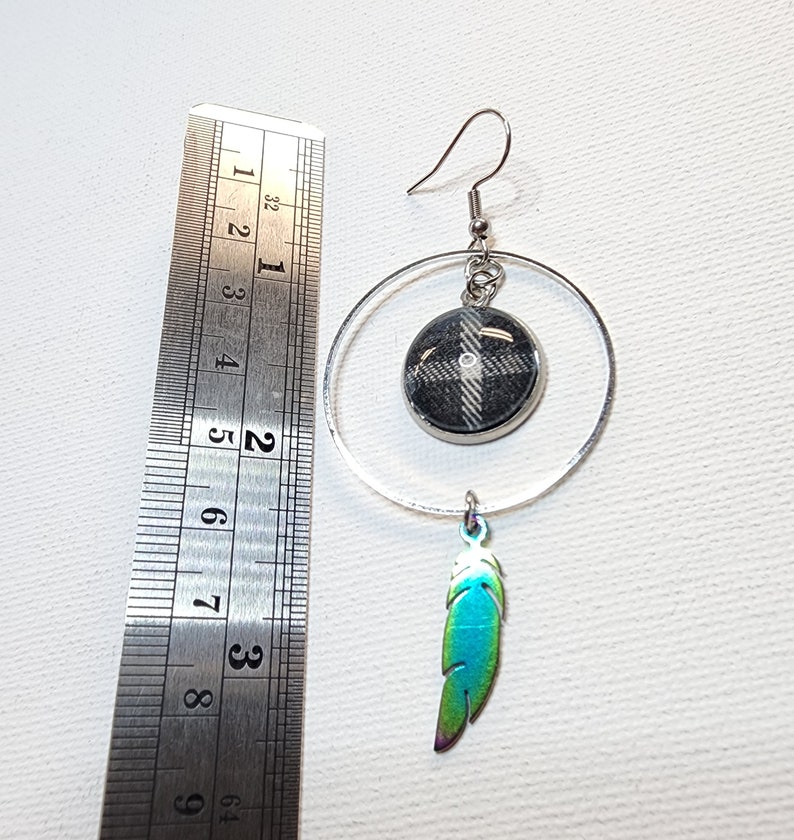 SaLE Supernatural Tombstone I Do XL cross and feather Earrings, mixed media, made from a Screen Accurate Dean Winchester Plaid. 3.25 long image 9