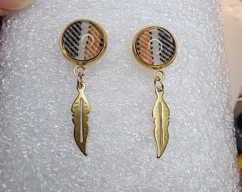 SPN Earrings "Hunter & Angel" Gold Stainless made from Screen Accurate Dean Winchester "Equally Pretty," fabric. Handmade. 12mm.