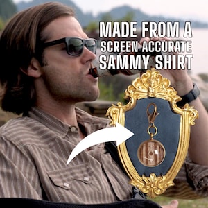 Supernatural Charm &quot;Sam&#39;s Moral Compass&quot; made from a Screen Accurate Sam Winchester VACATION STRIPE shirt.