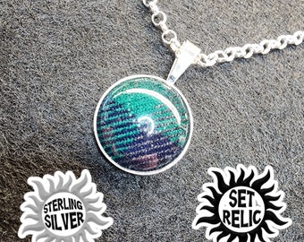 SUPERNATURAL SET RELIC Sterling Necklace, 4-corner stripes. Made from a Sam Winchester 99% sure Screen Used Shirt.