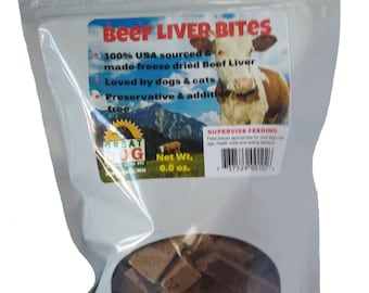 Beef Liver Bites for Dogs and Cats 6 oz Bag (Sourced & Made in USA) - Beef Liver Treats - Single Ingredient Dog Treats - Freeze-Dried Liver