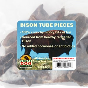 Bison Tube Pieces - 3/4 LB Bag (Sourced & Made in USA) - Trachea Chews - Bison Trachea - Single Ingredient Chews - Bison Trachea Pieces -