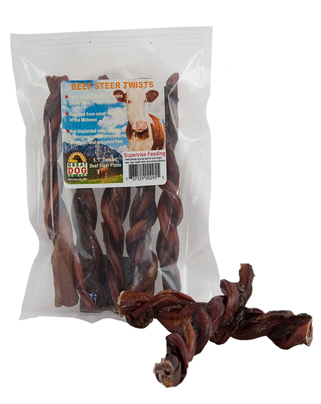 Beef Twists bully Sticks 5, 7 Pieces sourced & Made in USA Beef Bully