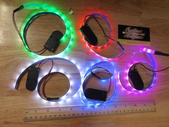 LED Strip Light with Battery Pack, On Off Switch Easy Costume Enhancement Bright & Compact, Red, Blue, Green, White, Purple, Fushia