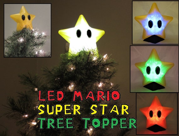 Großer Leucht-Mario Power Stern mit mehreren Aufhängemöglichkeiten  Farbwechsel, Usb Lampe Baumspitze, RGB LED Super Stern Weihnachtslampe -   Schweiz