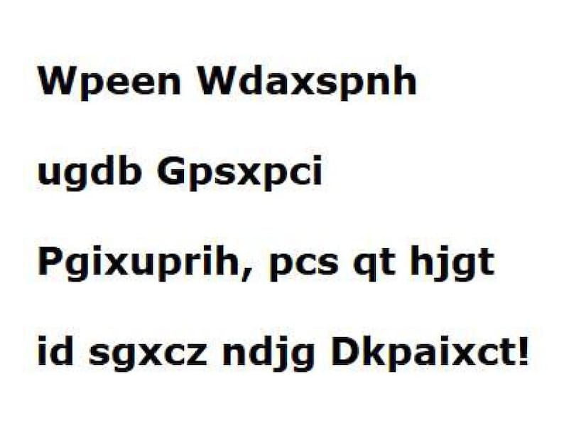 May include: White background with black text. The text includes the following phrases: Wpeen Wdaxspnh, ugdb Gpsxpci, Pgixuprih, pcs qt hjgt, and id sgxcz ndjg Dkpaixct!