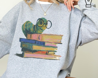 Schattige boekenwurm-sweater gezellig leesshirt literair geïnspireerde boekenliefhebber kleding met ronde hals