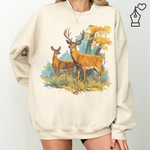 Moletom Vintage Deer: Retro Wilderness Buck Doe Crewneck