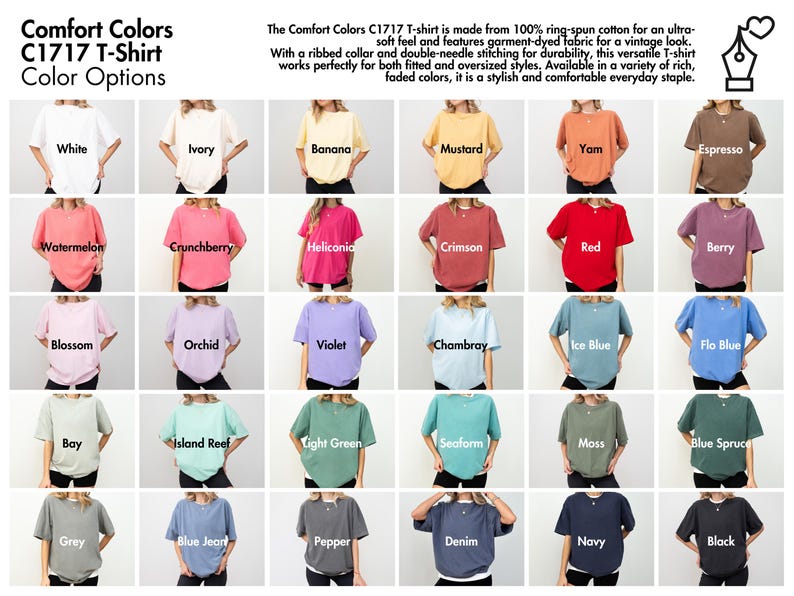 The image is a color options collage for a C1717 T-shirt, showcasing various color combinations and styles.