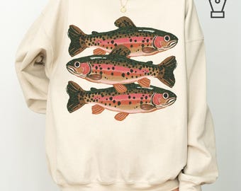Bluza z pstrągiem tęczowym, koszulka wędkarska, śliczna ryba, koszulka z grafiką, odzież outdoorowa inspirowana naturą