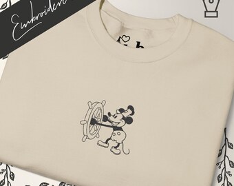 Embroidered Disney Steamboat Willie Sweatshirt Crewneck DisneyWorld Disneyland Sweater
