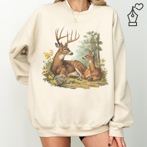 Moletom Vintage Deer: Retro Buck and Doe Wilderness Crewneck