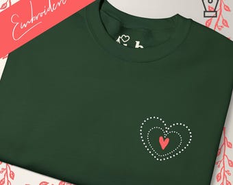 Sudadera navideña con corazón de Grinch bordado: cuello redondo festivo