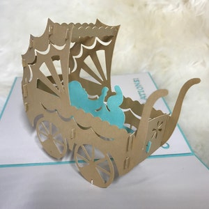 Baby Boy vervoer/Baby douche Card, heilwens Card, welkom baby Boy/Handmand 3D POPUP wenskaarten voor alle gelegenheden
