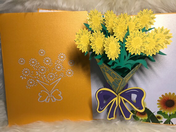 Pop Up Card Flower Personalized 3D Birthday Greeting Congratulation Valentine/'s Day Mother/'s Day Wedding Thank Sunflower