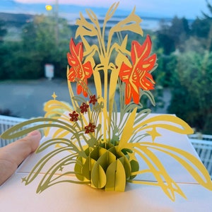 Fleurs: Jonquilles / carte de Saint-Valentin, carte d’anniversaire, carte de fête des mères, mariage, carte de félicitations / cartes de vœux POPUP Handmand pour toutes les occasions