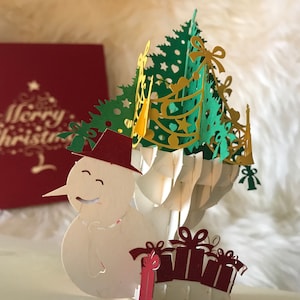 Arbre de Noël et homme de neige --Carte spéciale de Noël pour Noël/Joyeux Noël/ Handmand 3D POP-UP Cartes de voeux pour Noël