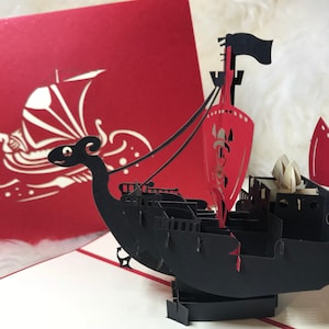Barco pirata / tarjeta de Acción de Gracias, tarjeta de cumpleaños, tarjeta del día del padre, boda, tarjeta de felicitación / handmand 3D POPUP tarjeta de felicitación para todas las ocasiones