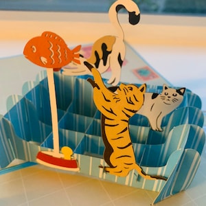 Chats mignons /Carte de Valentine, carte d’anniversaire, carte de jour de mère, mariage, carte de félicitations/Handmand 3D CARTES de vœux POPUP pour toutes les occasions