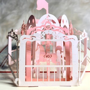 Merry-go-round/Thanksgiving, tarjeta de cumpleaños, tarjeta del día de la madre, boda, tarjeta de felicitación / tarjeta de felicitación 3D POPUP handmand para todas las ocasiones