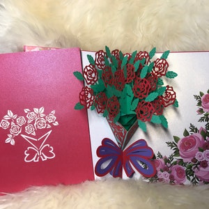 Un bouquet de Rose/la Saint-Valentin carte, la carte d’anniversaire, carte de fête des mères, mariage, carte de félicitation/cravate POPUP 3D cartes de voeux pour toutes les occasions