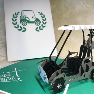 Carrinho de golfe/cartão de dia dos namorados, cartão de aniversário, cartão de dia dos pais, casamento, cartão de parabéns, amante de golfe/cartão popup manual para todas as ocasiões
