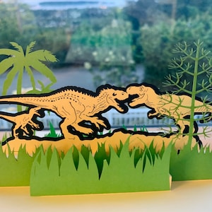 Jurassic park / thanksgiving, carte d’anniversaire, carte de fête des pères, mariage, carte de félicitations / cartes de vœux POPUP 3D Handmand pour toutes les occasions
