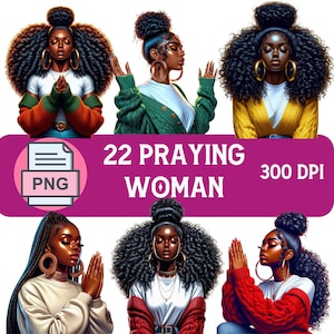 Praying Black Woman Clip Art| Praying Woman| Black Woman Png