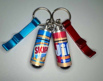 Mini Peanut Butter Key Chain - Pill Box - w/ Bottle Opener - Mini Food - Container - Vitamin Storage - Christmas Gift - Jiff - Skippy