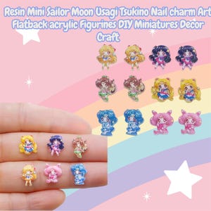 Resin Mini Sailor Moon Usagi Tsukino Nail charm Art Flatback Mini  Figurines DIY Miniatures Decor Craft