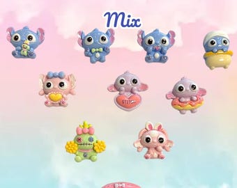 Blue & Pink Alien Cabochon Charms Resin Mix