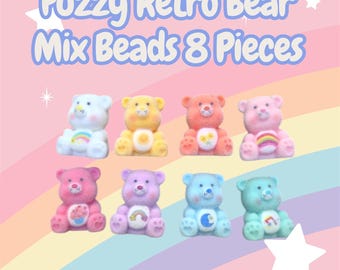 Fuzzy Retro Bear Beads 8 Pieces