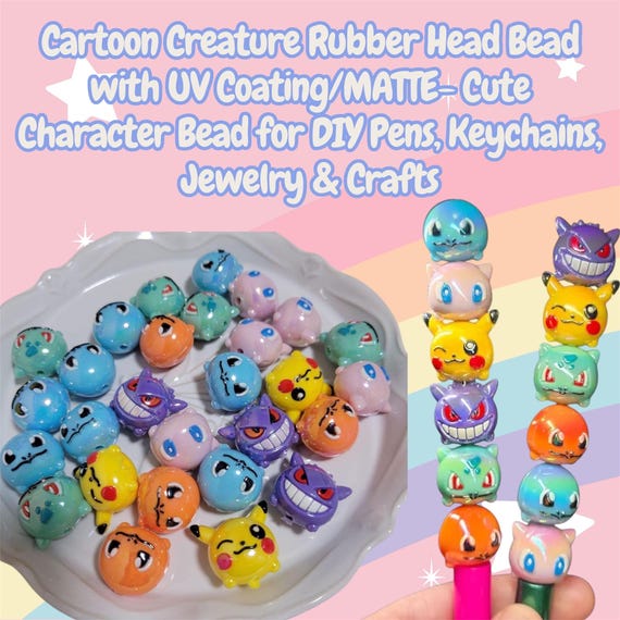 Cartoon Creature Rubber Head Bead with UV Coating/Matte - Cute Character Bead for DIY Pens, Keychains, Jewelry & Crafts
