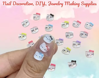 Kitty Cat Head Mix  Resin Charms, Nail Art, Nail Decoration, DIY, Jewelry Making Supplies