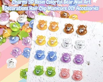 Random Mixed Cute Cartoon Bear Head Nail Charms 3D Resin Colorful Bear Nail Art Decorations Hair Clip Manicure DIY Accessories